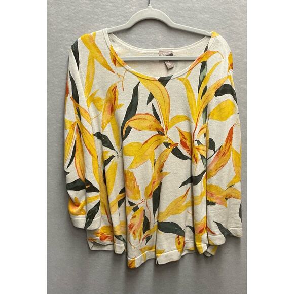Chicos 3 (L) Multi Color Floral Knit Top Pull Over Style Rayon Blend - Picture 1 of 8